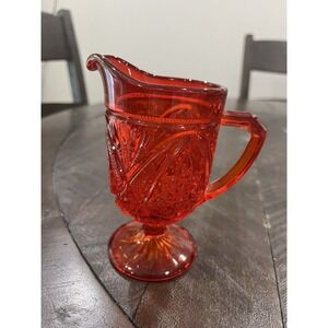 Indiana Glass Orange Glass Creamer Pitcher Amberina Pedestal Vtg
